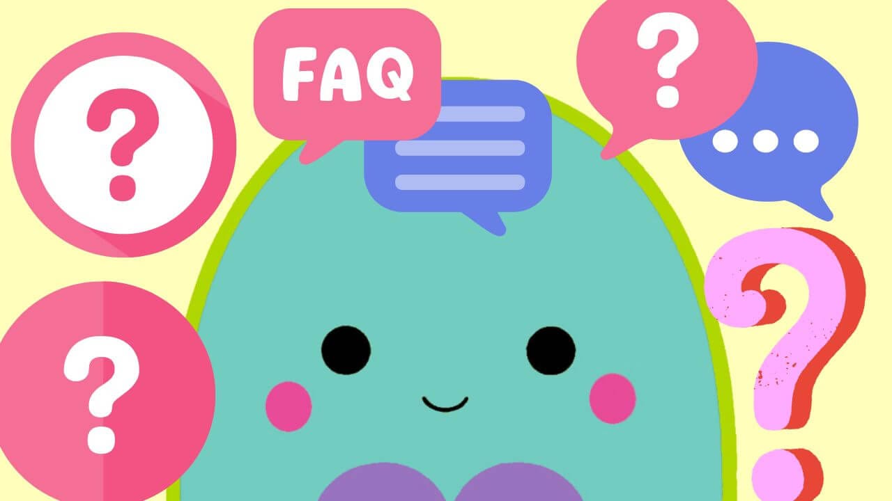 Squishmallow FAQ Banner with Question Marks