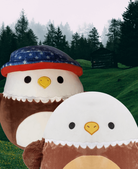 Edward the Bald Eagle Squishmallows in Forest