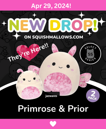 New Squishmallow Drop Primrose and Prior Silk Moths